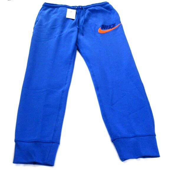 Nike Club Men's Tapered Leg Fleece Lined Jogger pants Royal Blue Orange NWT - Picture 2 of 8